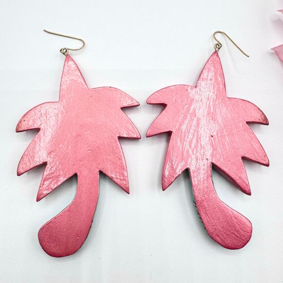 Vintage Palm Tree Huge Hand Painted Earrings Wood Miami Kitschy Wacky Fun Beachy - Picture 3 of 8